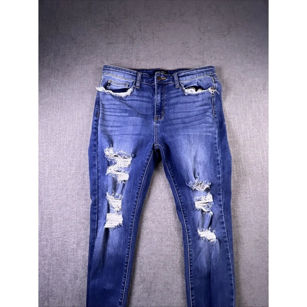 Judy Blue Jeans Women‎ 11 Blue Distressed Skinny Fit Boho City Preppy